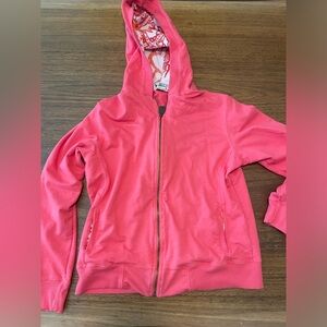 Nilla Shields Zip Up Jacket Womens Size L Salmon Printed Hood Lining